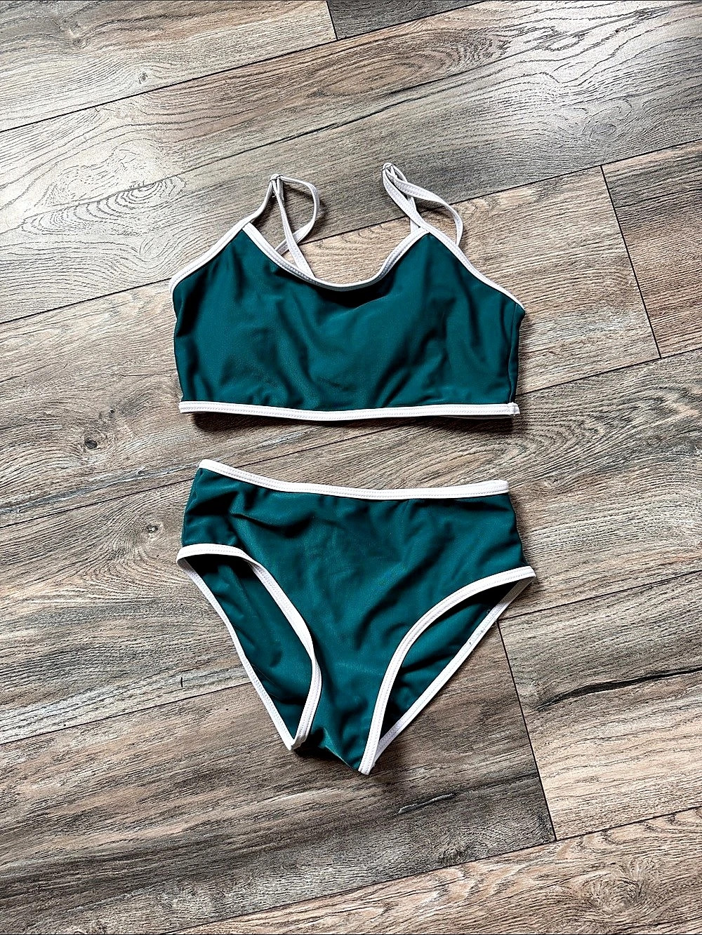 Green & White Bikini Size 11 girls Like New